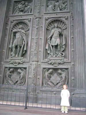 Emily outside Sint Isaac's Cathedral